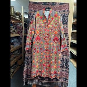 Hand embroidered cashmere knee length coat